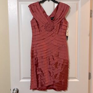 Adrianna Papell Rose Ruffled Tiered Dress‎ Special Occasion Party Cocktail